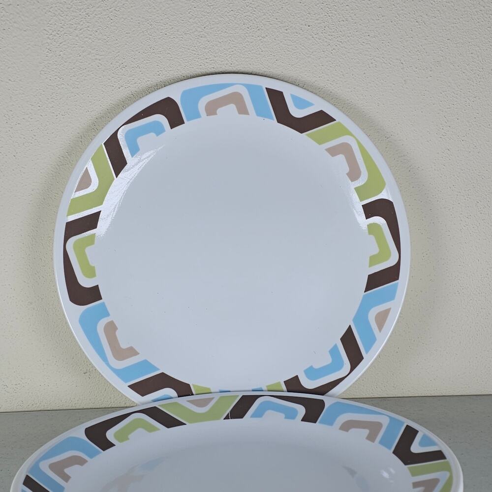 4 Corning‎ Corelle Dishes SQUARED Dinner Plates 10.25” Blue Brown & Green - Picture 2 of 2